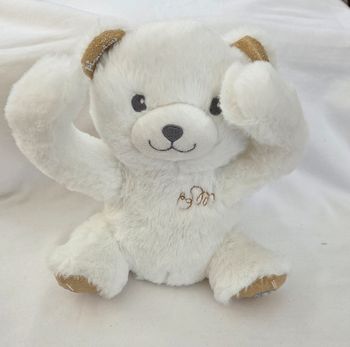 Peluche ours blanc et Or Gaston coucou et comptines - Pioupiou & Merveilles
