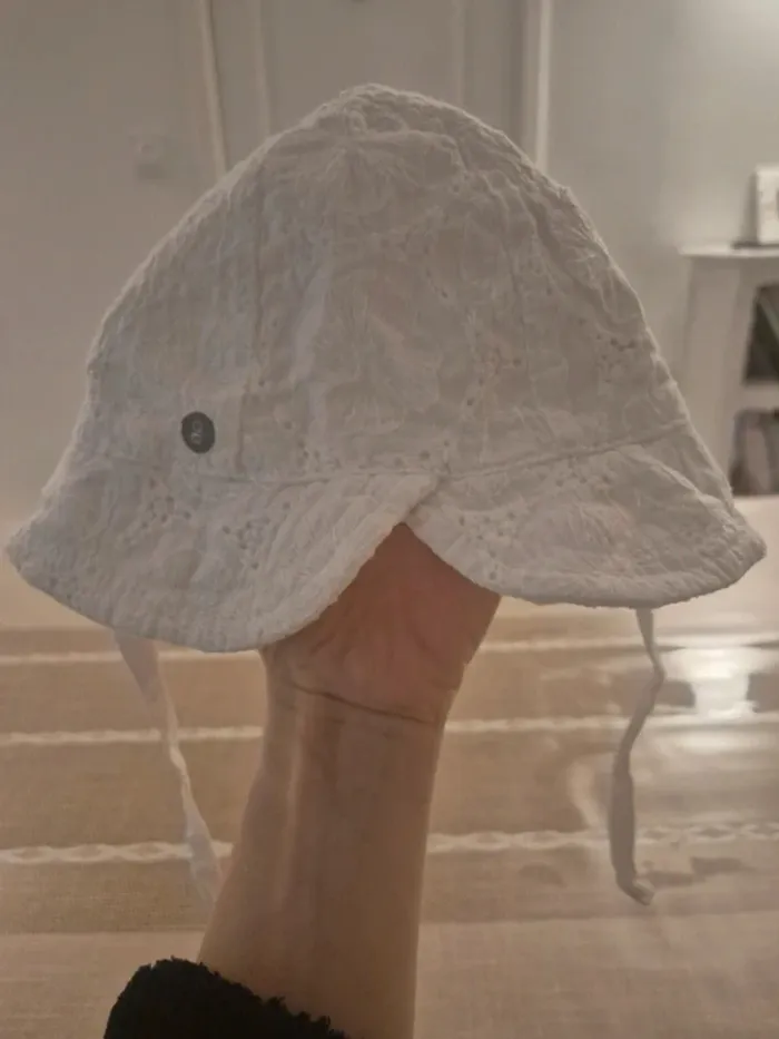 Chapeau Bob bébé blanc dentelle bohème Obaïbi 45 cm - photo numéro 3