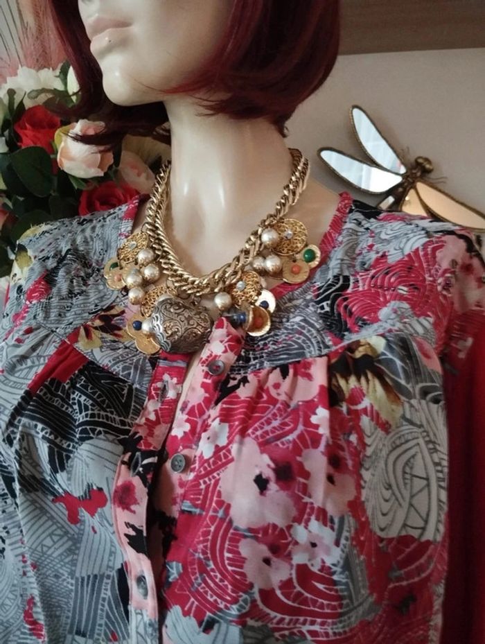 🌹 Blouse Fleurie Bi-Matière & Sequins Jac-Jac T42/44🌹 - photo numéro 4