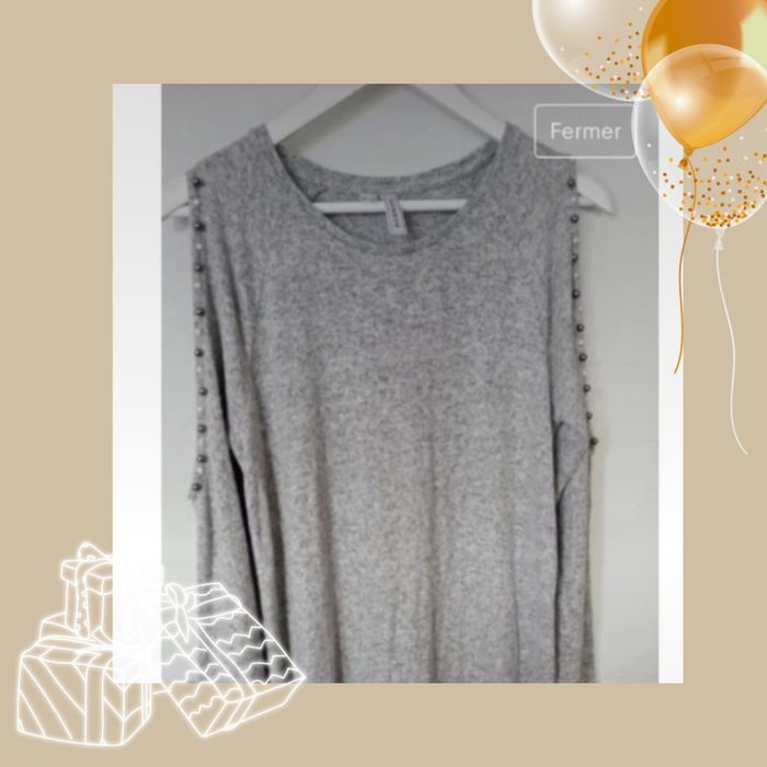 🖤ROBE PULL LAINE GRISE CHINÉ EPAULES NUES .PERLES. RAINBOWN.Taille M .38