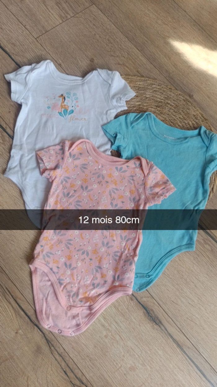 Lot de 3 body manches courtes 12 mois 80 cm