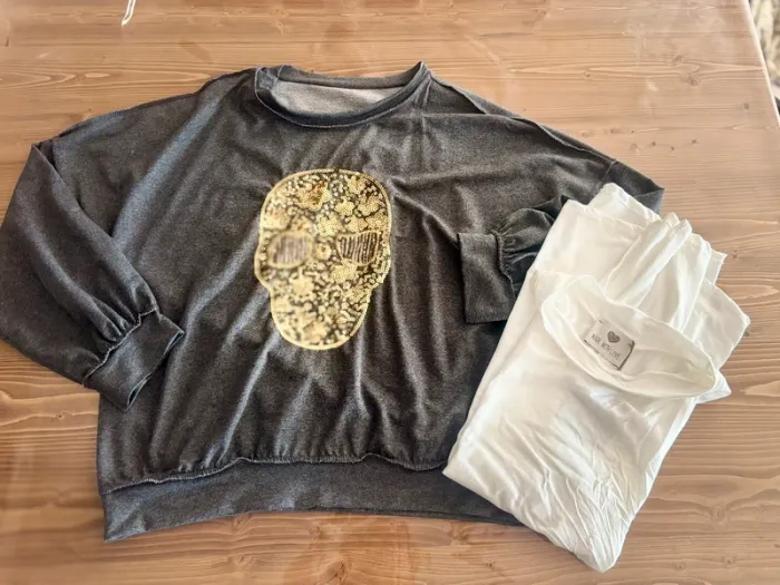 Sweat oversize – motif tête de mort sequins dorés + grand débardeur - photo numéro 7