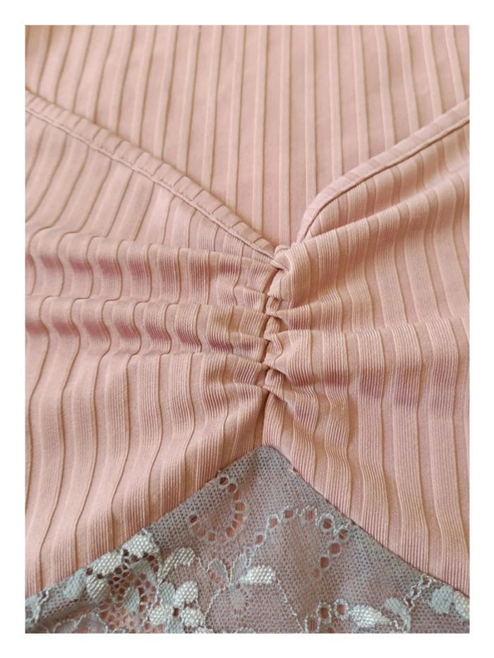 Haut rose à manches longues et dentelle – boho romantique vintage - - photo numéro 2
