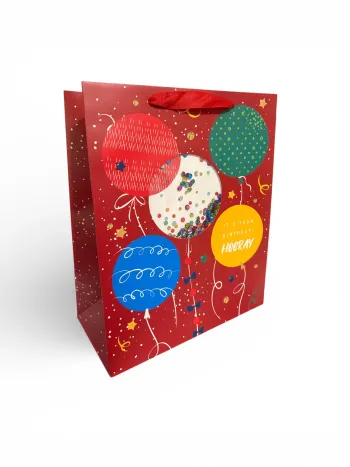 Sac cadeau anniversaire « C’est ton anniversaire Hourra » motif ballons strass  27 × 33 × 14 cm Neu