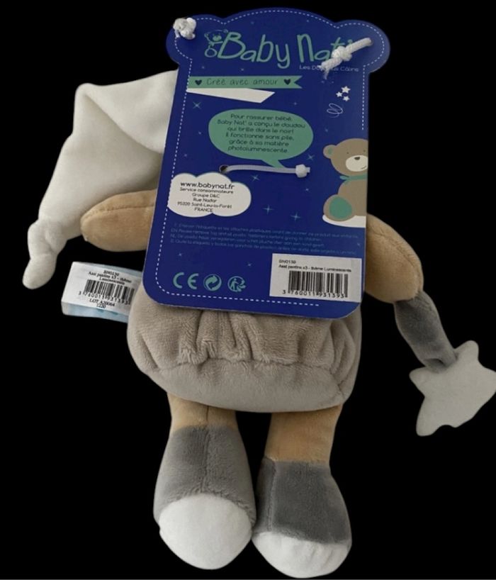 ❤️B4077 Doudou Peluche Pantin Ours BABY NAT Babynat Beige/Gris Etoile Lune - photo numéro 2