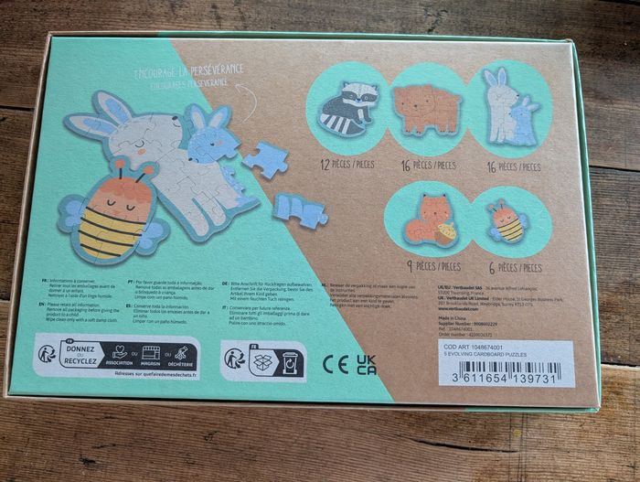 Puzzle évolutif animaux – 5 puzzles en carton (Vertbaudet, 2+) - photo numéro 3