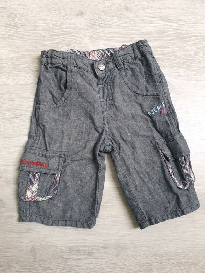 Short Sergent Major bleu chiné lin et coton 24 mois