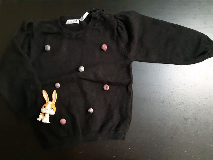 Pull ikks bebe fille 18 mois noir pompon rose violet