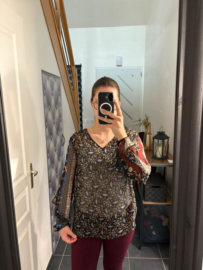 Ensemble (blouse Cache Cache + pantalon taille basse Ikks) taille M très bon état - photo numéro 3