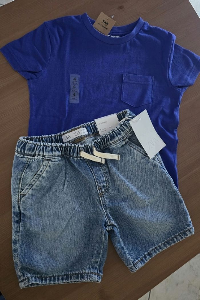 Neufs (non portés) 🏷🏷🥰😍💙superbe  Ensemble teeshirt mc et bermuda en jeans 4 ans garçon 💙😍🥰 - photo numéro 2