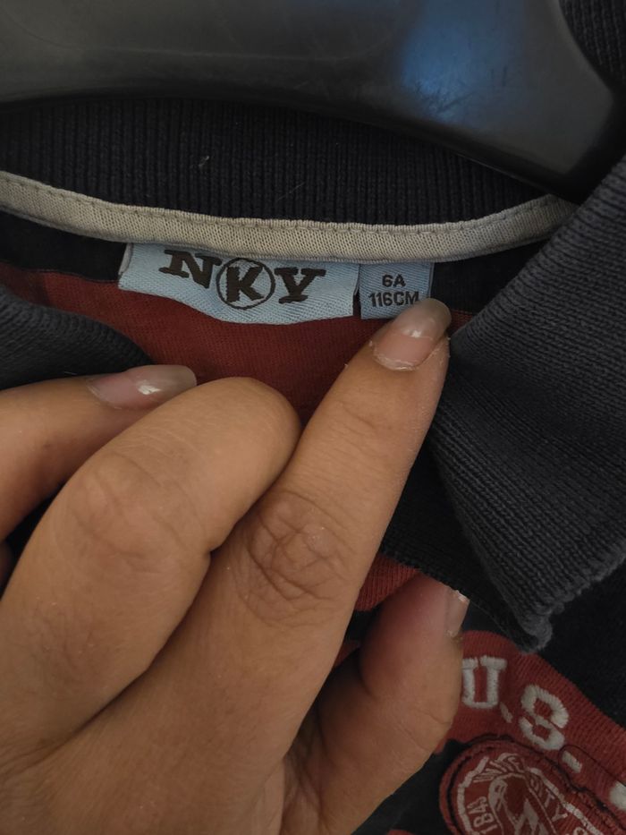 Polo à rayures rouge & bleu marine à manches longues taille 6 ans - photo numéro 3