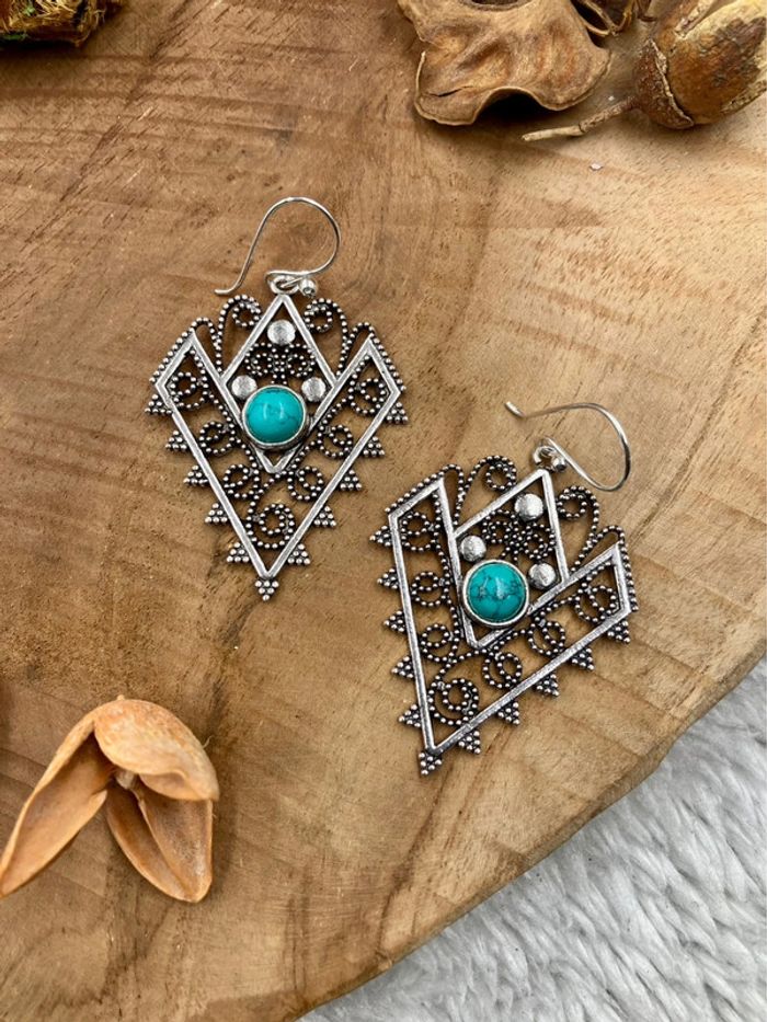 Boucles d’oreilles en laiton avec imitation pierres Turquoise