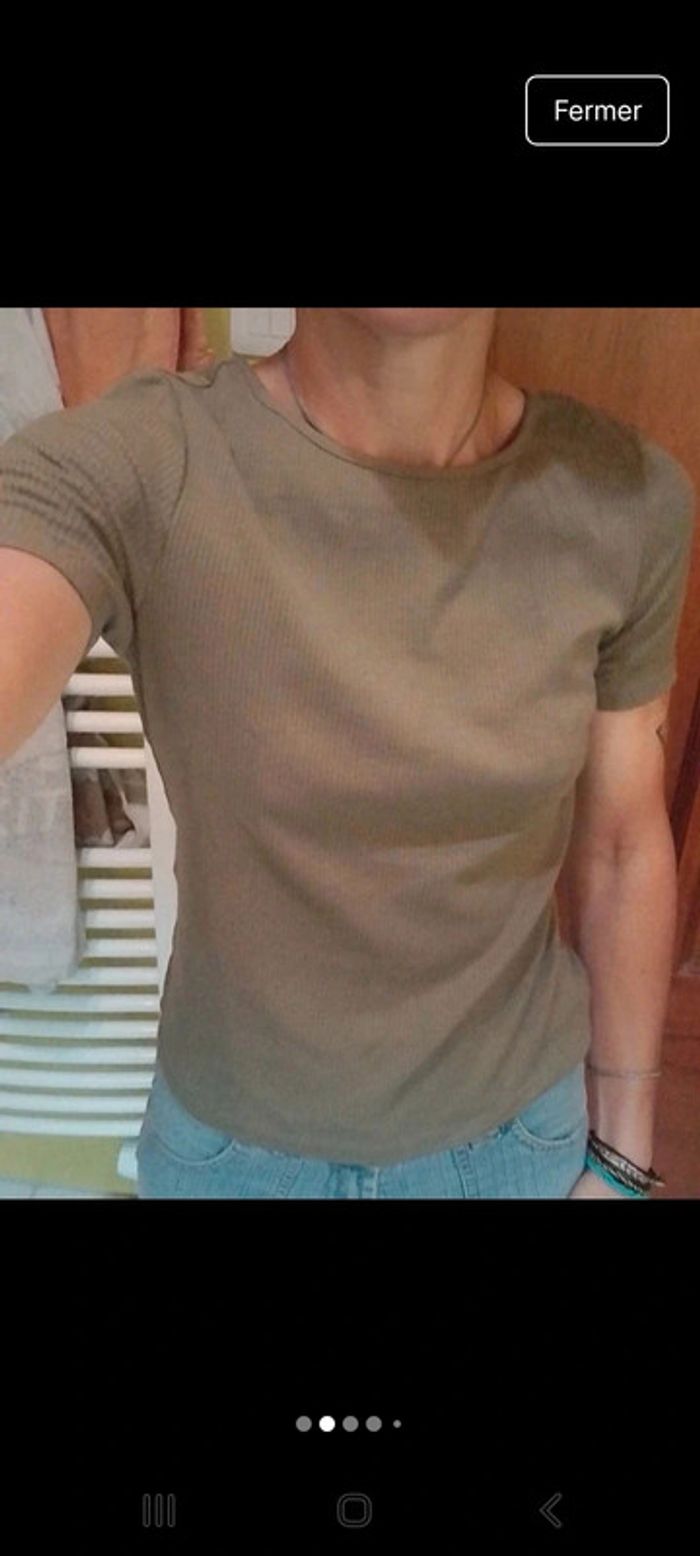 T-shirt femme vert kaki ajouré au dos Cache Cache - photo numéro 3