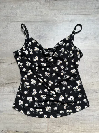 Caraco noir fleuri marguerites – top été chic