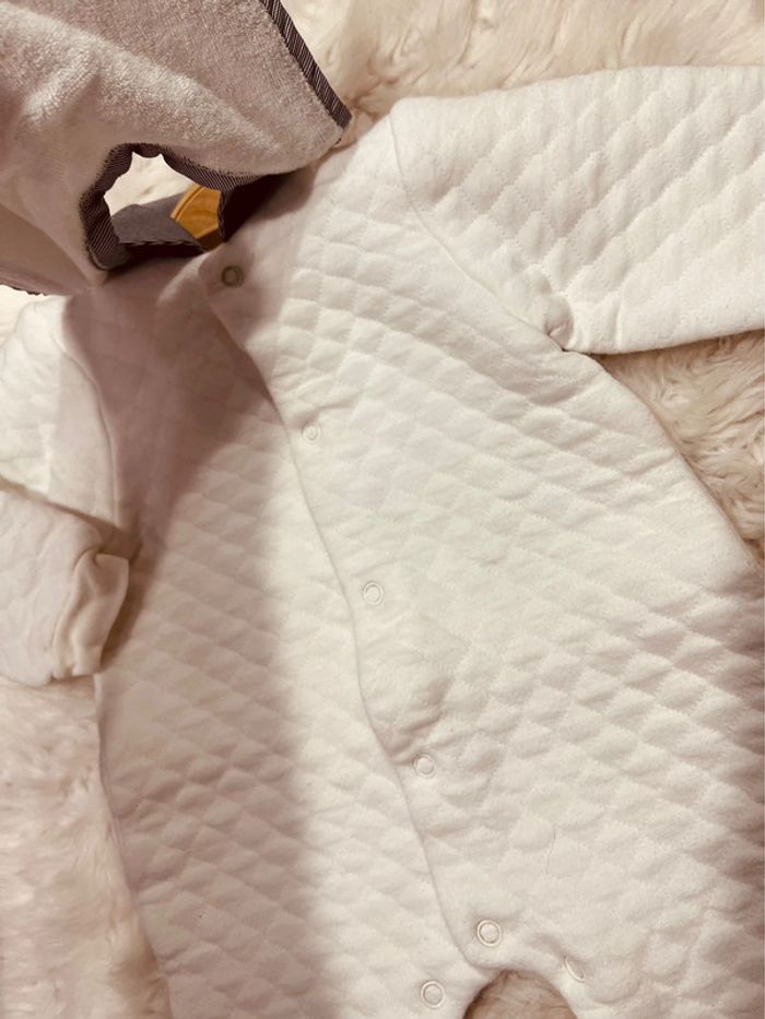 Taille 1 mois salopette barboteuse molletonné garçon blanche * col bavoir * 💙 - photo numéro 3