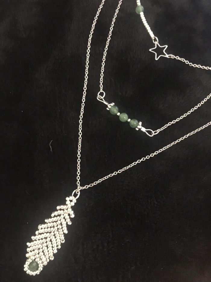 Collier acier inox aventurine - photo numéro 2