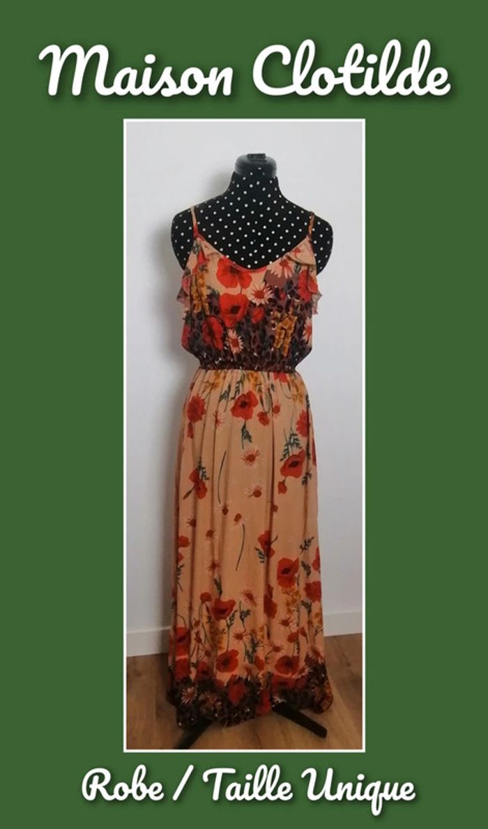 Robe d'été fleurs coquelicots orange multicolore Taille Unique Maison Clotilde