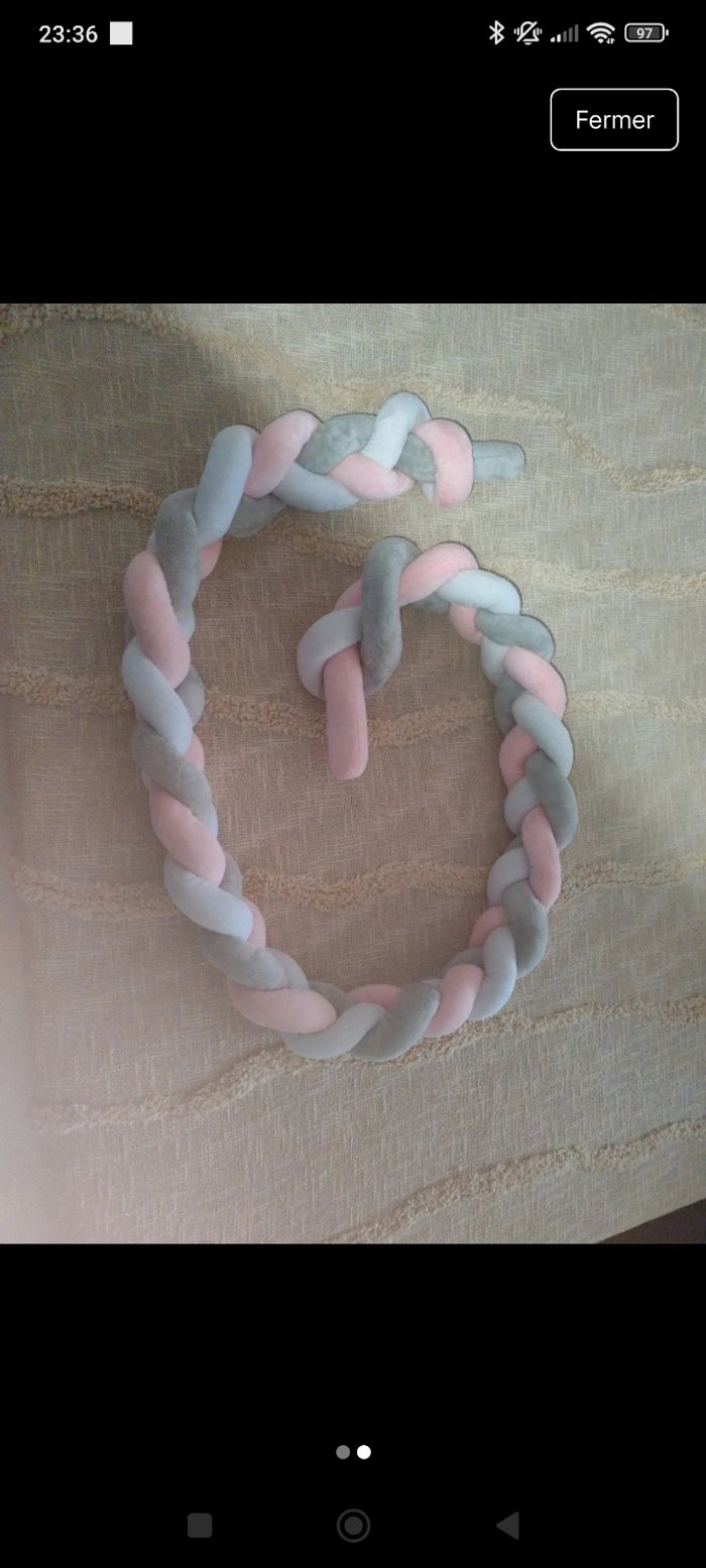 Tresse de lit rose gris blanc - photo numéro 2