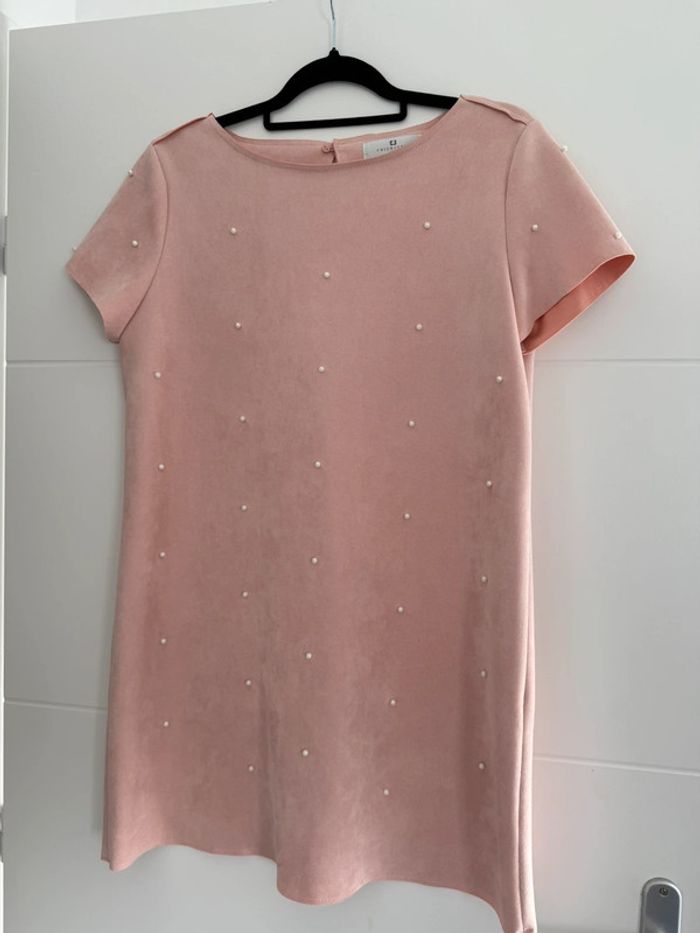 Robe tunique rose perle suédine neuf Kleid dress Vestido Vestito jurk jumpsuit femme mujer donna L - photo numéro 3
