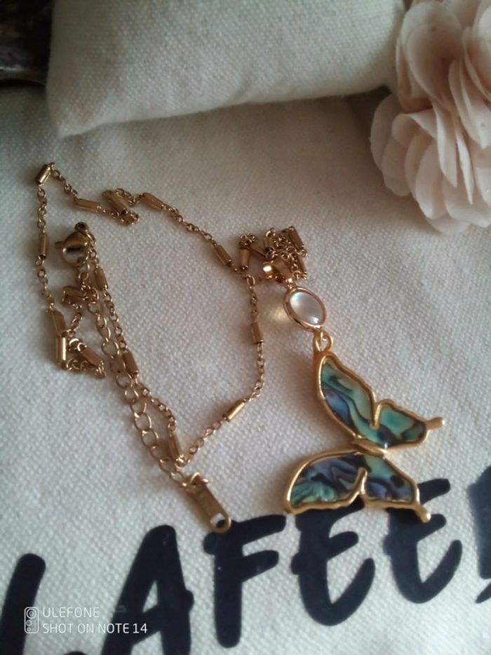 Collier papillon abalone + carte - photo numéro 5