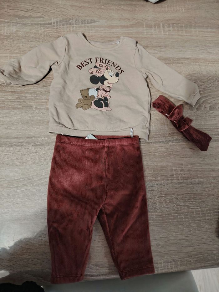 Ensemble Minnie "Best Friends" marron et bordeaux – 3-6 mois