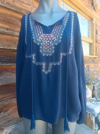 Haut tunique courte bleue col V