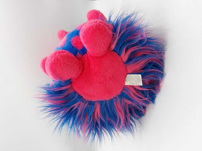 Peluche Vintage ancien doudou hérisson AJENA longs poils bleu rose pois 33 cm - photo numéro 5