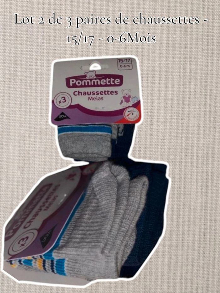 Lot 2 de 3 paires de chaussettes - 15/17 - 0-6Mois