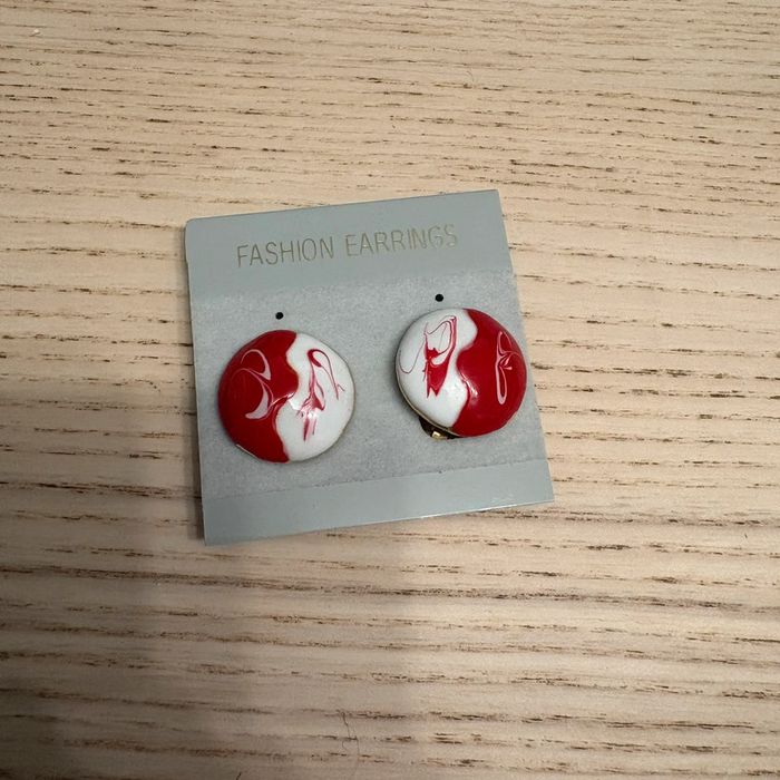 Boucles d’oreilles à clips • rouge & blanc • neuves 🌿