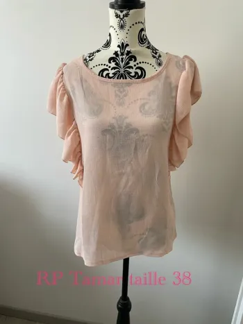 Blouse à manches courtes à volant rose clair RP Tamar taille 38