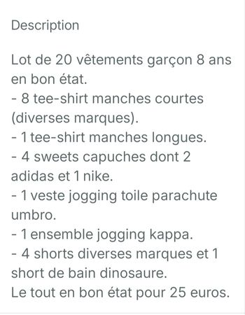 Lot vêtements enfant 8 ans 