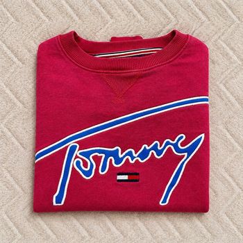 Sweat Tommy Jeans rouge framboise logo vintage Y2K oversize M