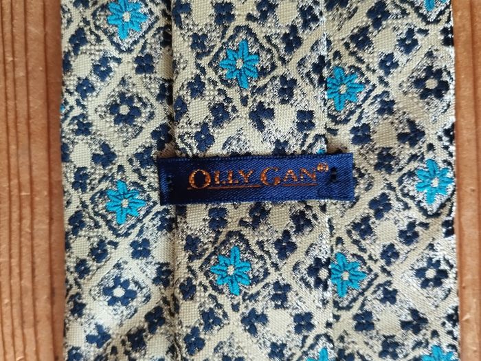 Élégante Cravate Beige - Motifs Fleurs Bleues - Olly Gan - TBE - photo numéro 5