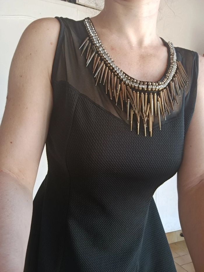 💎 blouse top voile transparent et décor doré t s 36 m 38 vintage y2k 90s 2000 - photo numéro 9
