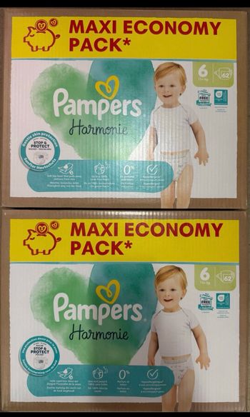 Lot de 2 cartons couches Pampers harmonie taille 6