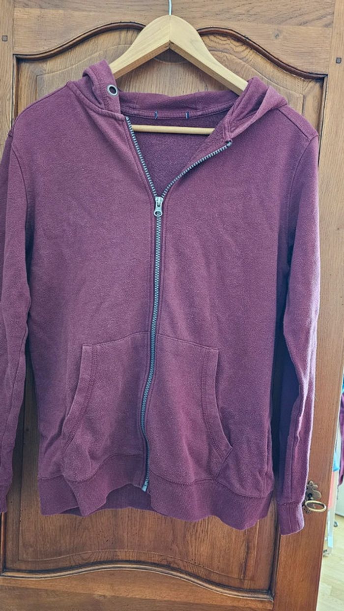 Sweat zippé à capuche couleur prune 14 ans