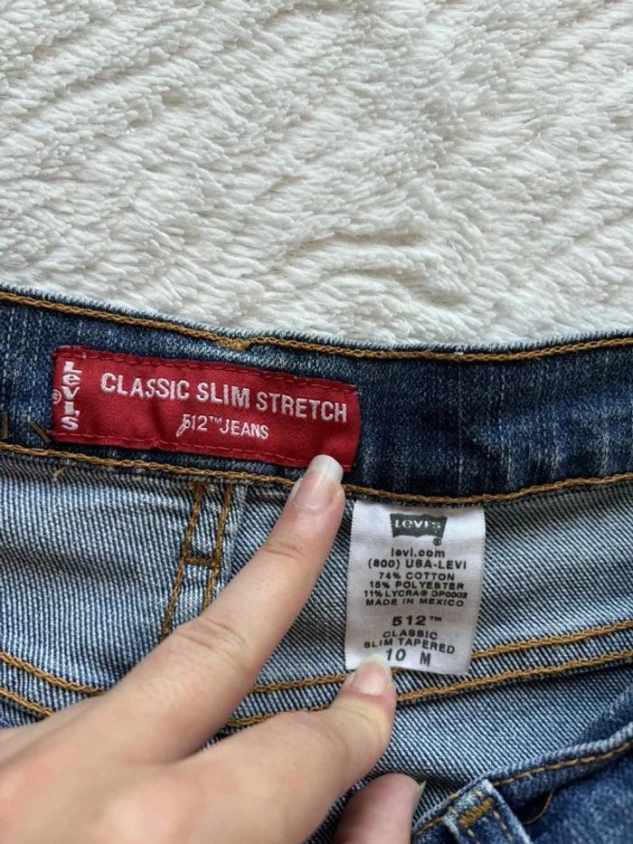 Jean Levi's 512 femme vintage (W30 L30 L/40) bleu Classic Slim Tapered Mexico taille haute – Rare - photo numéro 12
