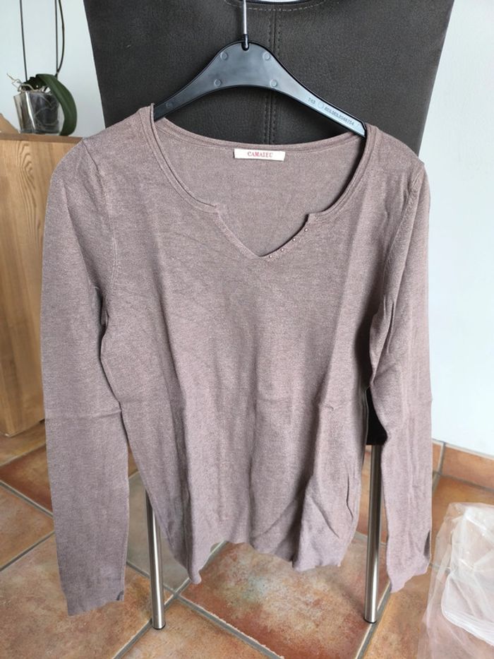 Pull beige foncé en coton camaieu taille 2