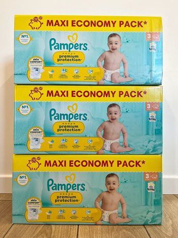 🔹3 Packs Pampers Premium Protection Taille 3 Maxi Economy – 336 couches – Neufs scellés