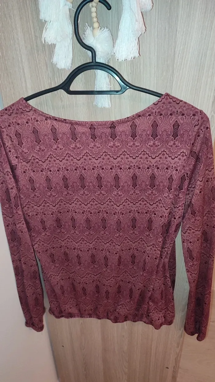 Blouse imprimé bordeaux/rouge manches longues - photo numéro 2