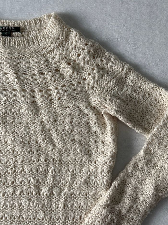 Pull sweat en maille ajouré Ralph Lauren blanc crème pour mixte taille XS - photo numéro 3