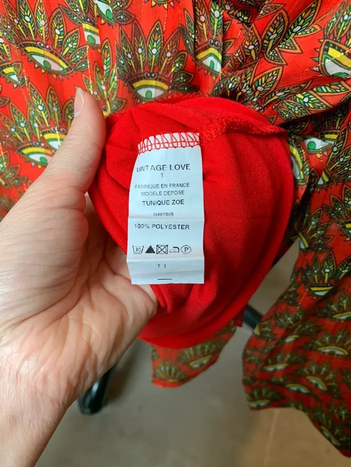 Haut évasé rouge à motifs Vintage Love taille S/M - photo numéro 4