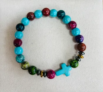 Bracelet bohème pierres et croix taille unique
