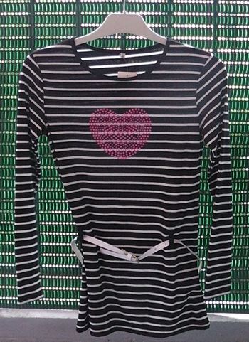 Robe rayée marine manches longues, avec ceinture