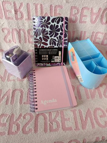 Lot papeterie agenda 2025-2026 + bullet journal + pots à crayons – neuf – scolaire / bureau