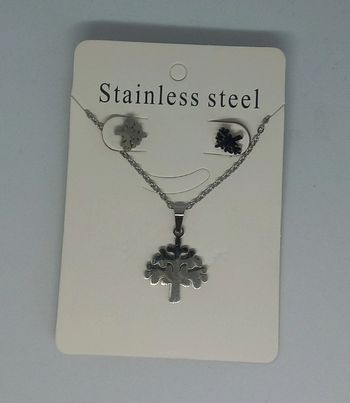 Ensemble Colliers boucles oreilles acier inoxydable femme adolescente arbre de vie