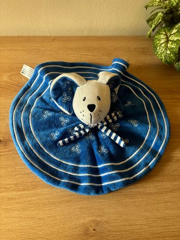 Doudou plat rond lapin bleu blanc triskel  breizh créations