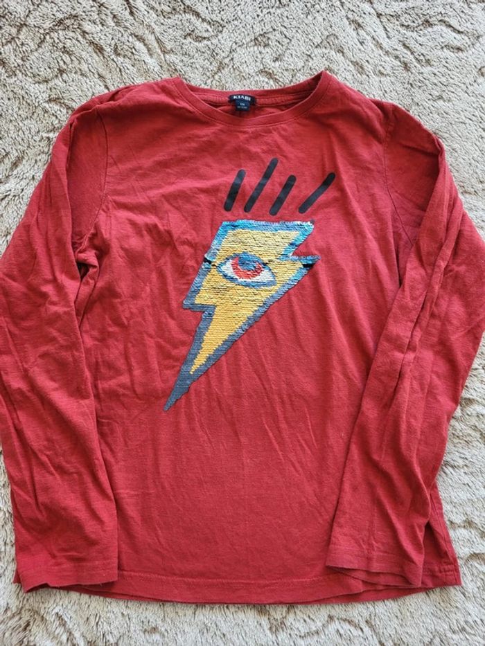 Haut 12 ans tee shirt manches longues brique éclair en sequins magiques - photo numéro 2