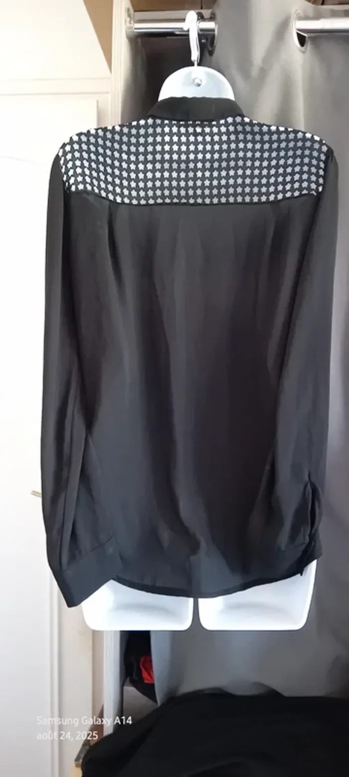 Chemisier noir en voile  haut ajouré motif floral femme 38 koton - photo numéro 9