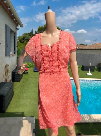 Robe fluide d’été neuve – rose et blanche – taille L/XL– longueur 94 cm